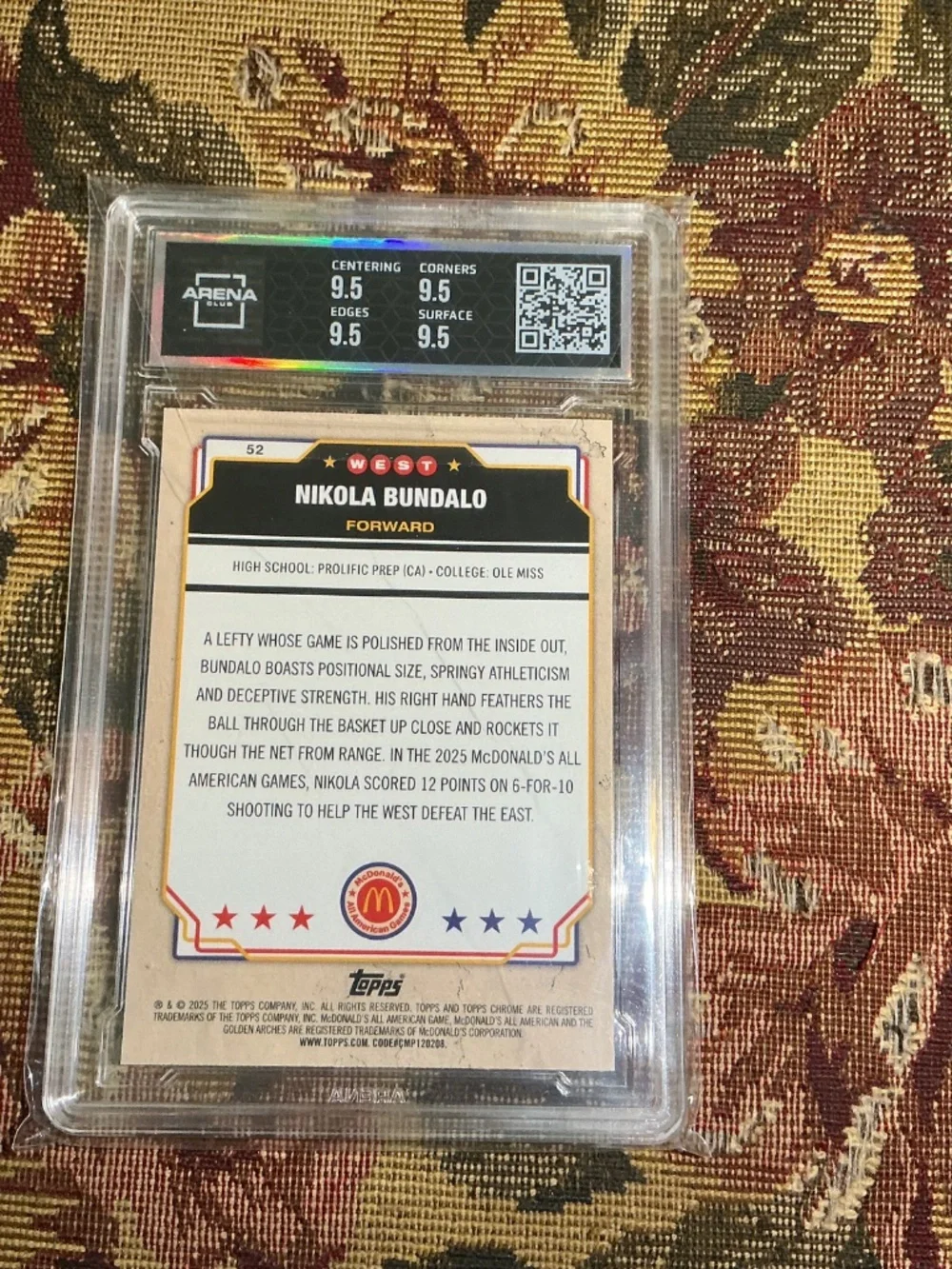 Nikola Bundalo 2025 TC McDonalds basketball AA #52 Refractor Graded Arena 9.5
